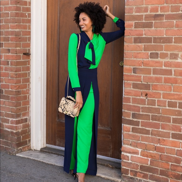 Maya Pant Set/ Kelly Green And Navy - Picture 7 of 7